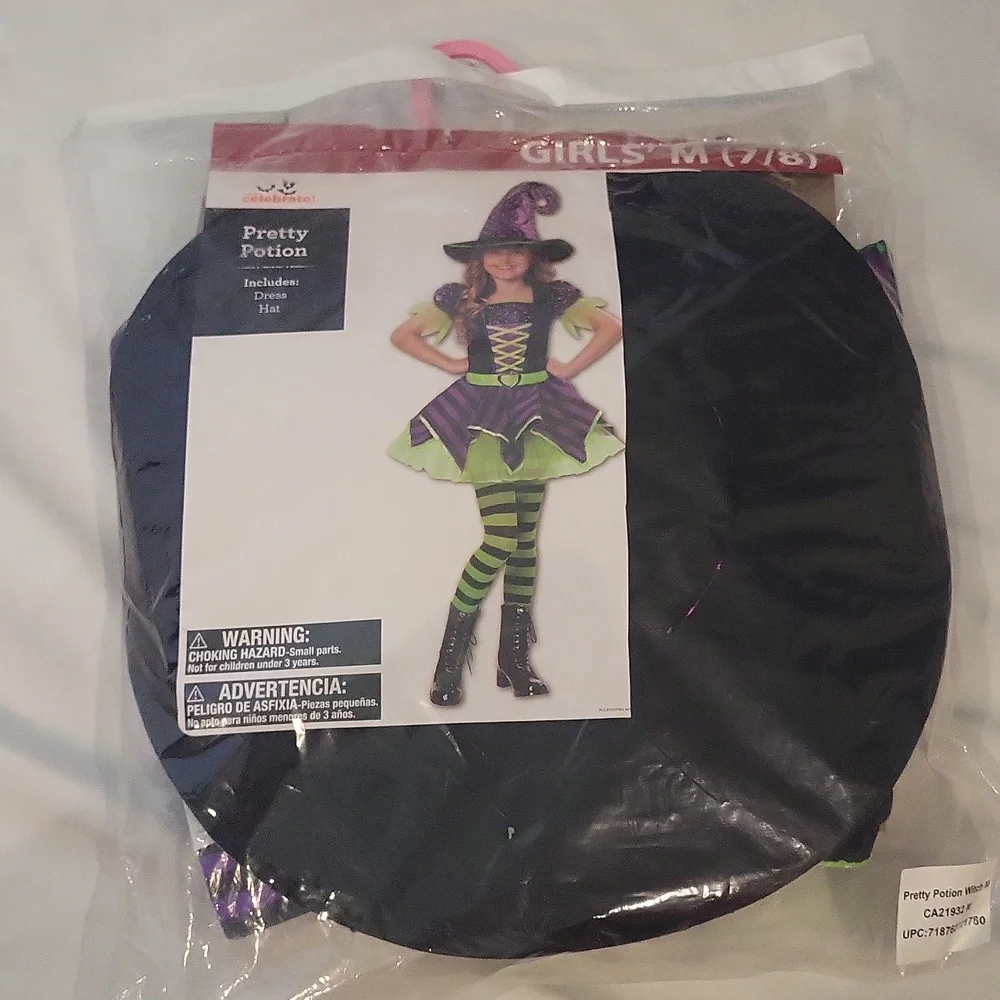 Pretty Potion Girls Witch Halloween Costume Size M 7/8 Purple Green